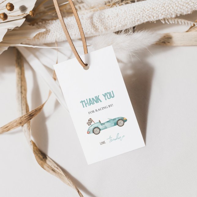 Retro Race Car Blue Gift Tag (Creator Uploaded)