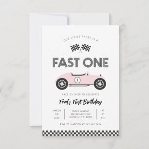Retro Race Car Fast One First Birthday Invitation