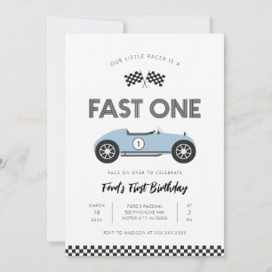 Retro Race Car Fast One First Birthday Invitation