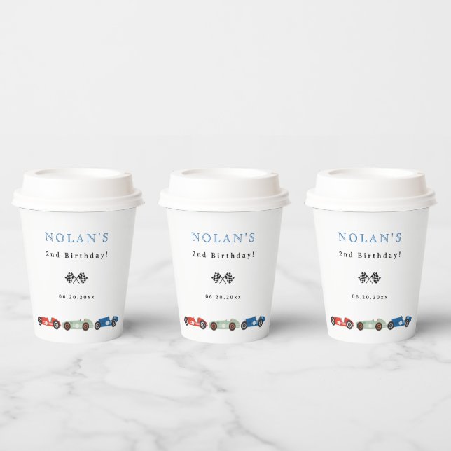 Retro Race Car Theme Birthday Paper Cups (Multi)