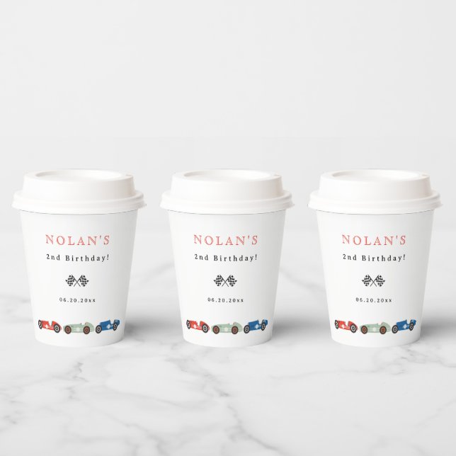 Retro Race Car Theme Birthday Paper Cups (Multi)