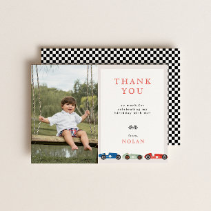Retro Race Car Theme Birthday Photo Thank You Card