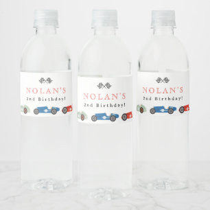 Retro Race Car Theme Birthday Water Bottle Label