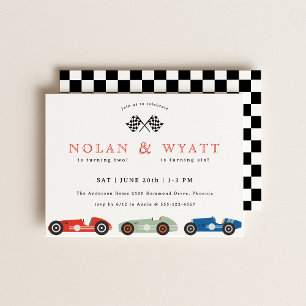 Retro Race Car Theme Joint Birthday Invitation