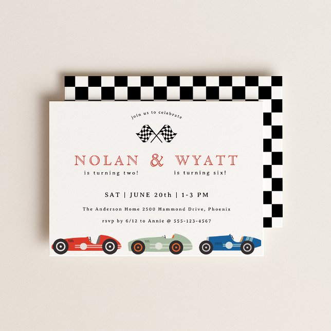 Retro Race Car Theme Joint Birthday Invitation (Creator Uploaded)