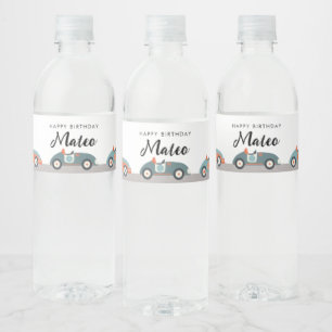 Retro Race Car Themed Birthday Water Bottle Label