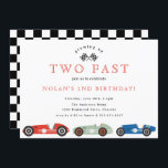 Retro Race Car Two Fast Theme Birthday Invitation<br><div class="desc">Two Fast! Retro Race Car theme,  birthday party invitation.</div>