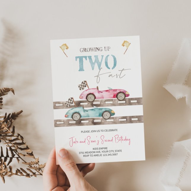 Retro Race Cars Twins Birthday Invitation  (Creator Uploaded)