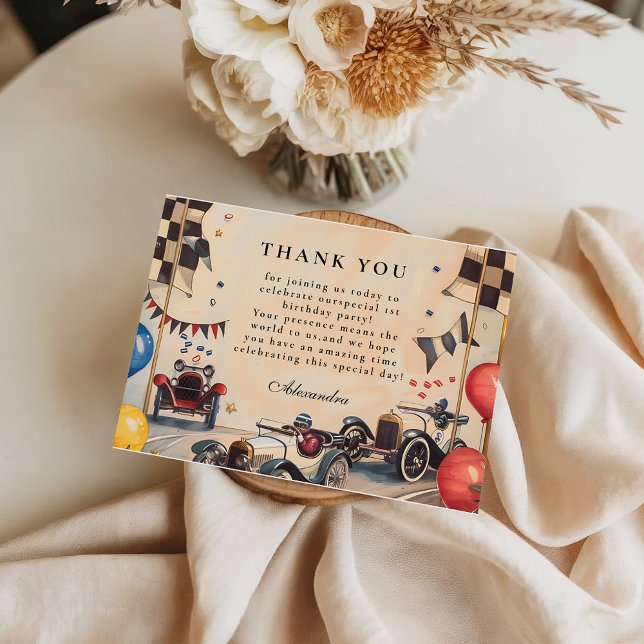 Retro Race Track Two Fast Birthday Thank You Card (Creator Uploaded)