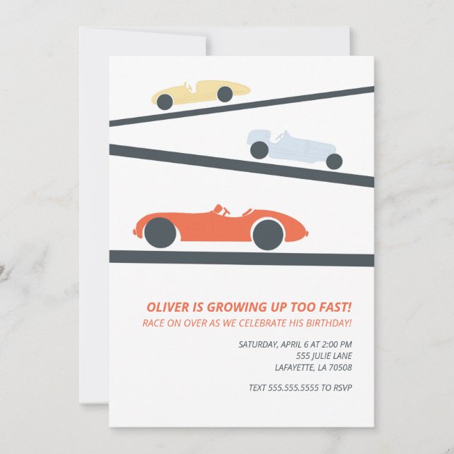 Retro Racecar Birthday Party Invitations (Front)