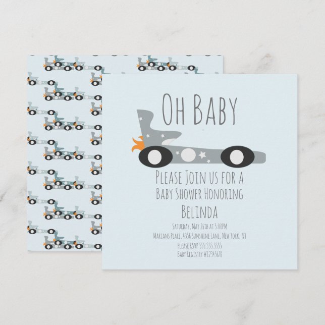 Retro Racing Cars Blue Baby Shower  (Front/Back)
