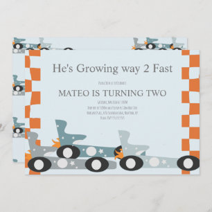 Retro Racing Cars Moon Stars Birthday Party  Invitation