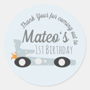 Retro Racing Cars Moon Stars First Birthday    Classic Round Sticker