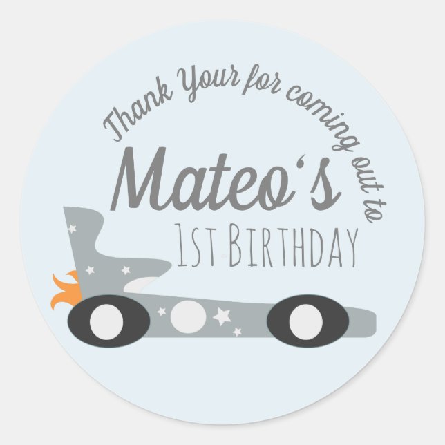 Retro Racing Cars Moon Stars First Birthday   Classic Round Sticker (Front)