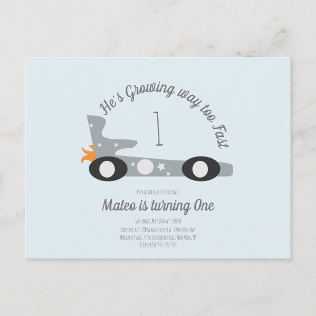 Retro Racing Cars Moon Stars First Birthday  Postcard (Front)