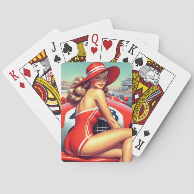 Retro Racing Pin-up Playing Cards (Back)