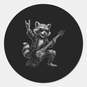 Retro Racoon Rock Music Gift Men Kids Women Funny Classic Round Sticker