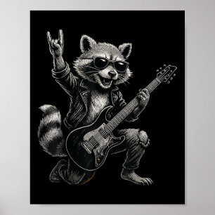Retro Racoon Rock Music Gift Men Kids Women Funny Poster