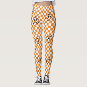 Retro Rad Black Pumpkin Orange Chequered Halloween Leggings