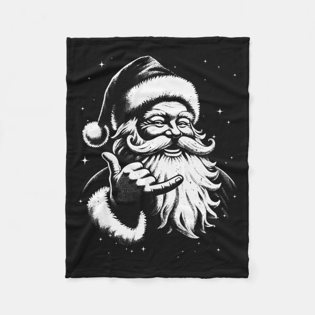 Retro Rad Christmas Mele Kalikimaka Santa Shaka Ha Fleece Blanket (Front)