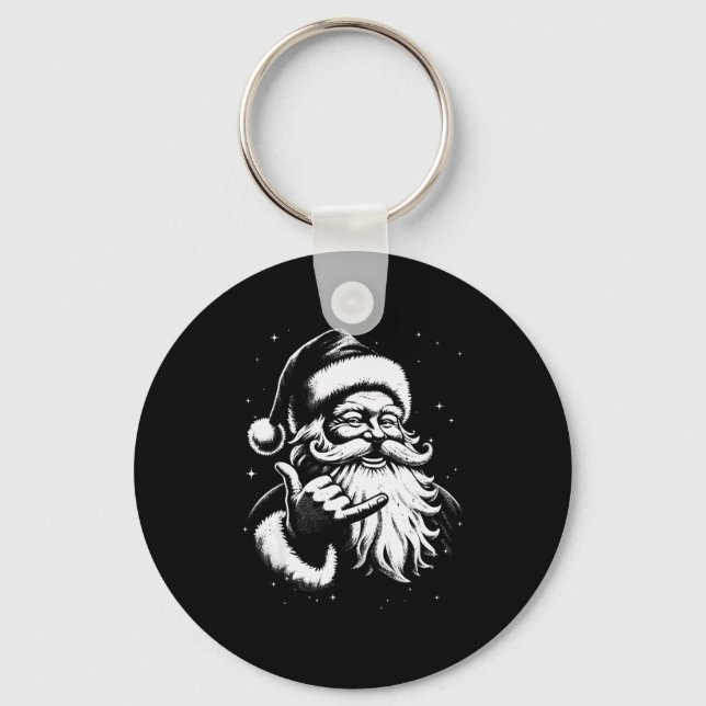 Retro Rad Christmas Mele Kalikimaka Santa Shaka Ha Key Ring (Front)