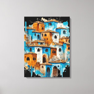 Retro Radiance: Chefchaouen's Blue Majesty Canvas Print
