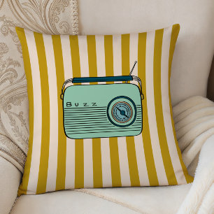 Retro Radio and Gold Stripes, Accent Pillow,  Cushion