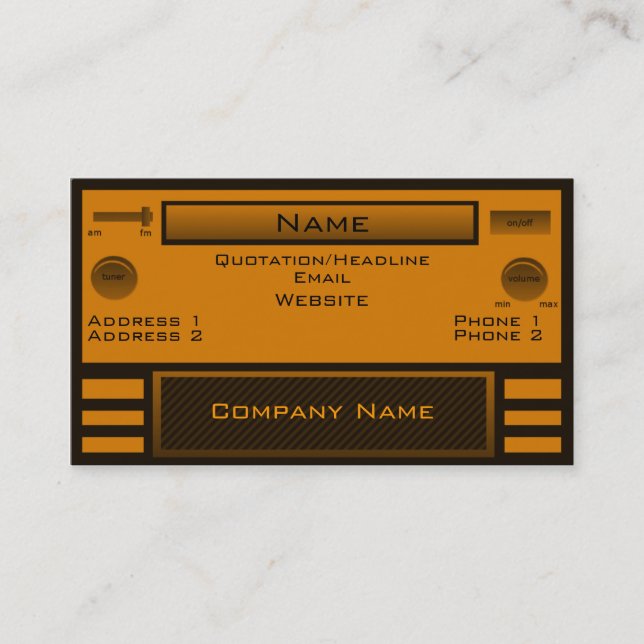 Retro Radio Business Card, Orange Business Card (Front)