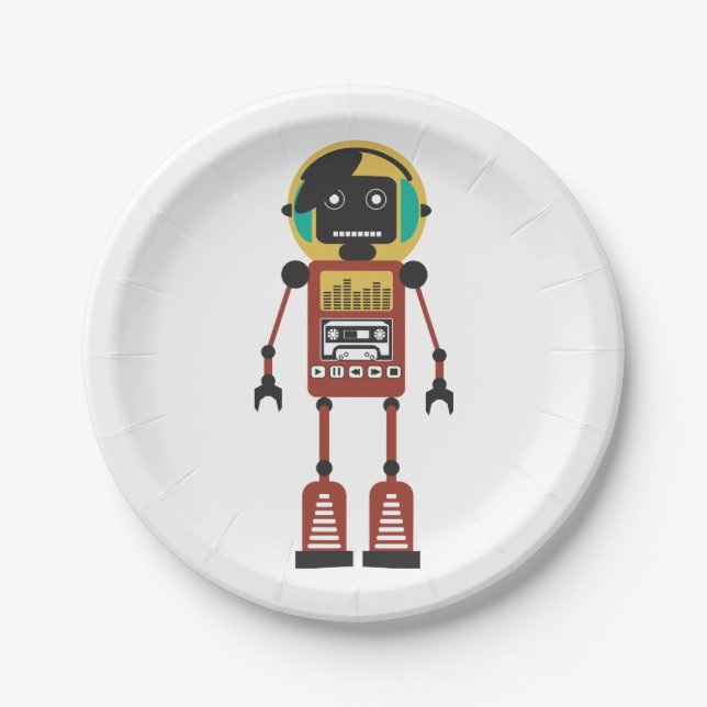 Retro Radio Robot Paper Plate (Front)
