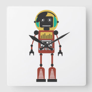 Retro Radio Robot Square Wall Clock