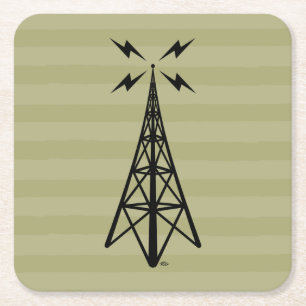 Retro Radio Tower Square Paper Coaster