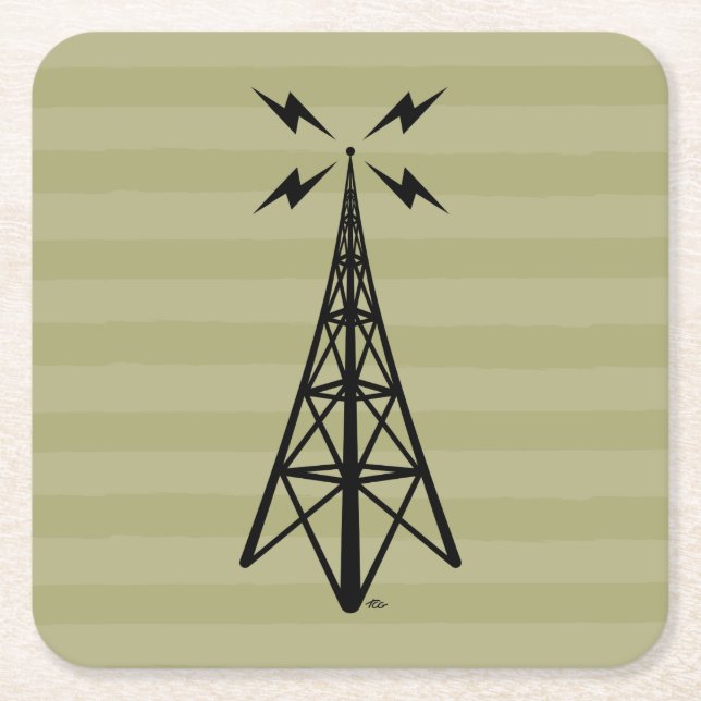 Retro Radio Tower Square Paper Coaster (Front)