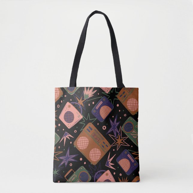 Retro radios, tape recorders pattern. tote bag (Front)