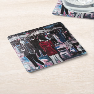 Retro Rain Painting by Alfred Fox Square Paper Coaster