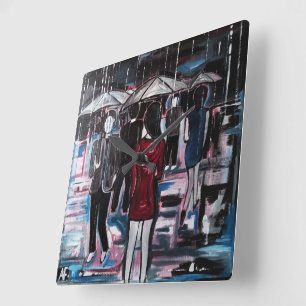 Retro Rain Painting by Alfred Fox Square Wall Clock