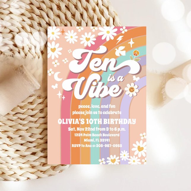 Retro Rainbow 10th Birthday Invitation (Creator Uploaded)
