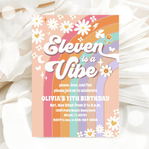 Retro Rainbow 11th Birthday Invitation