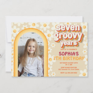 Retro Rainbow 7th Photo Birthday Party Invitation