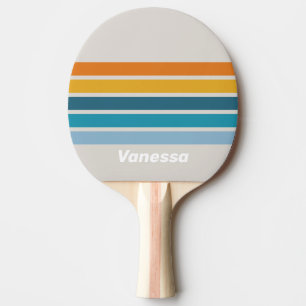 Retro Rainbow Across Striping with Name Ping Pong Paddle