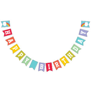Retro Rainbow and Clouds Happy Birthday Bunting