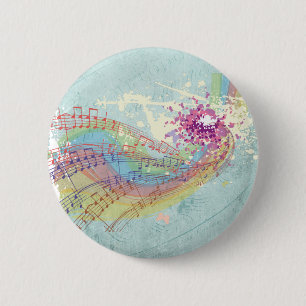Retro Rainbow and Music Notes on a Shabby Texture 6 Cm Round Badge