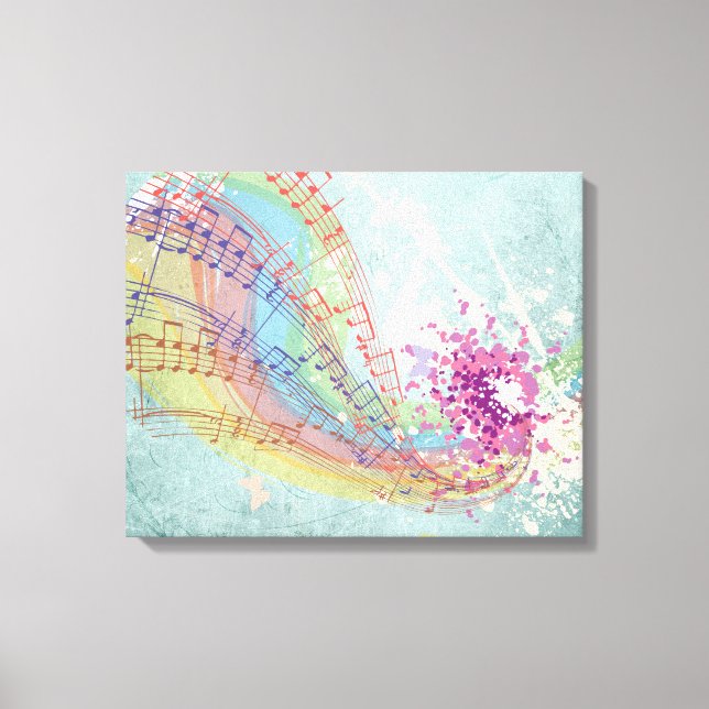 Retro Rainbow and Music Notes on a Shabby Texture Canvas Print (Front)