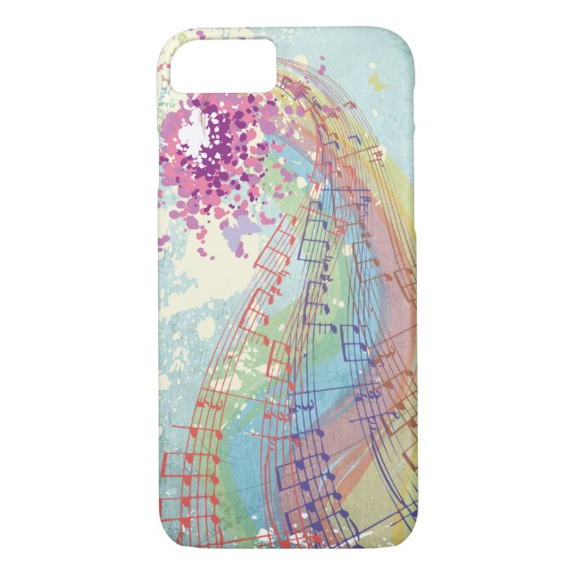 Retro Rainbow and Music Notes on a Shabby Texture Case-Mate iPhone Case (Back)