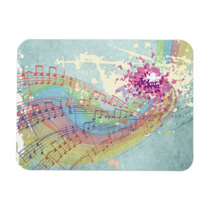 Retro Rainbow and Music Notes on a Shabby Texture Magnet