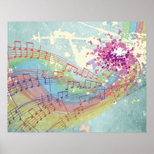 Retro Rainbow and Music Notes on a Shabby Texture Poster