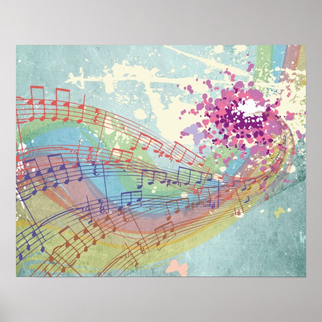 Retro Rainbow and Music Notes on a Shabby Texture Poster (Front)