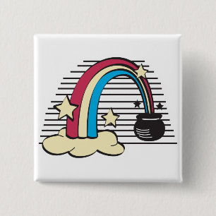 retro rainbow and pot o gold 15 cm square badge