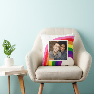 Retro Rainbow Arch Custom Couple Photo Cushion