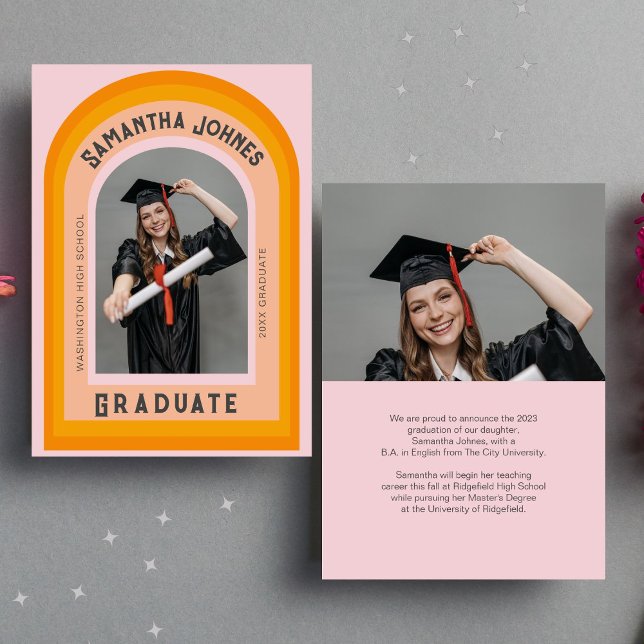 Retro Rainbow Arch Photo Graduation Announcement (Creator Uploaded)