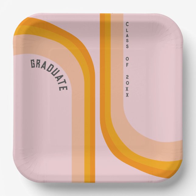 Retro Rainbow Arch Photo Graduation  Paper Plate (Front)